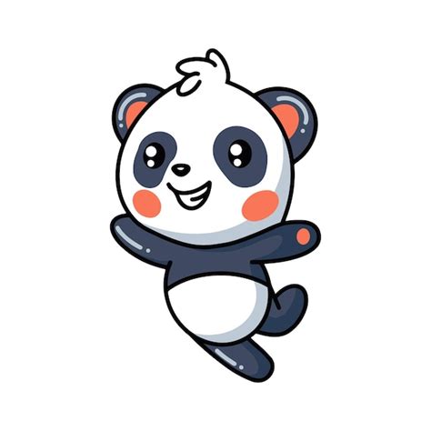 Mignon Petit Dessin Animé De Panda Sautant Vecteur Premium