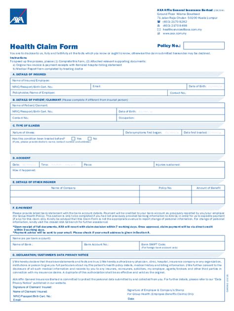 Fillable Online New Claim Form Axa Affin General Insurance Berhad 23820 W Fax Email Print