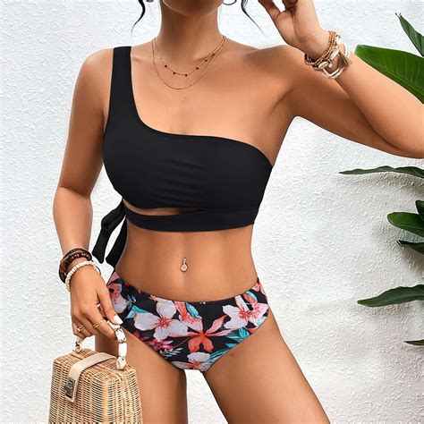 Fanxing Sexy Bikini Set Women One Shoulder Swimsuits Two Piece High Cut