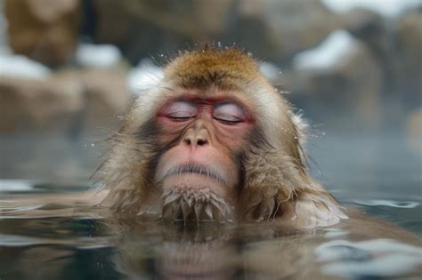 Premium Photo Monkey Relaxing In Hot Springs