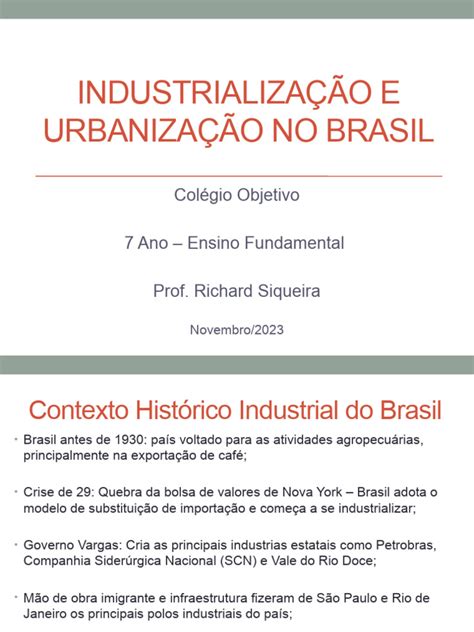 Aula 7 Ano - Industrialização e Urbanização No Brasil | Download grátis ...