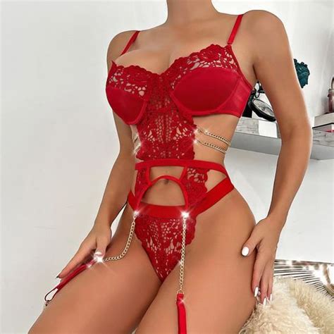 Femme Ensemble Lingerie Dentelle Brassière Jarretière Sexy Porte Jarretelles Soutiens Gorge et G