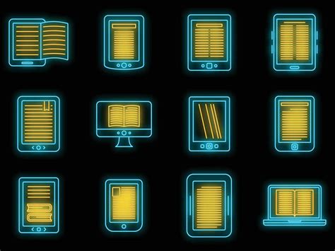 Ebook Reader Icons Set Vector Neon 35532668 Vector Art At Vecteezy