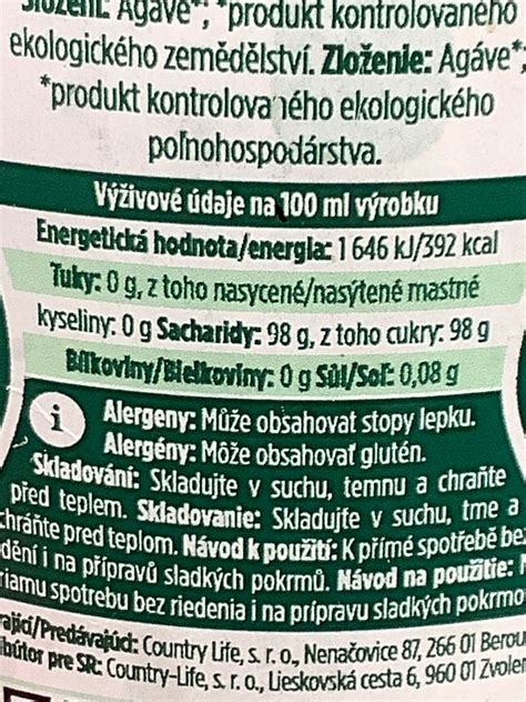 Podrobné informace o potravině Agávový sirup