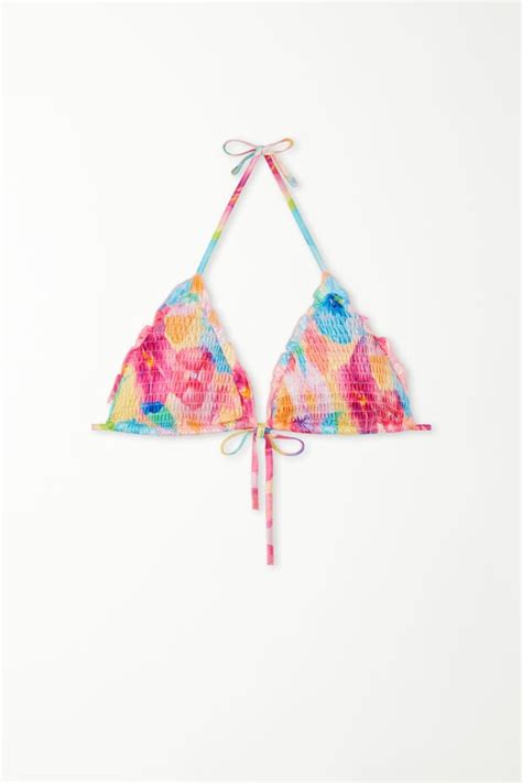 Top De Bikini Triangular Ligeramente Acolchado Con Flores Tipo Bata Tri Ngulo Mujer