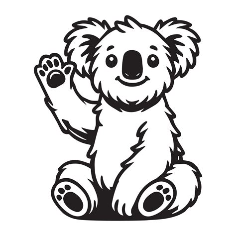 Cute Koala Clipart A Sitting Koala Wavin Illustration In Black And