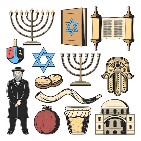 Qual A Religião De Israel - Símbolos de religião judaica tradição de cultura de Israel | Vetor Premium