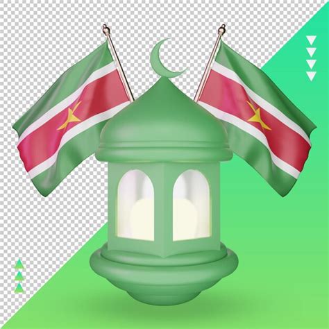 3d lanterna do ramadã bandeira do suriname renderização vista frontal