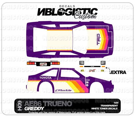 Hot Wheels Toyota Ae Trueno Custom Universal Waterslide Decal Scale