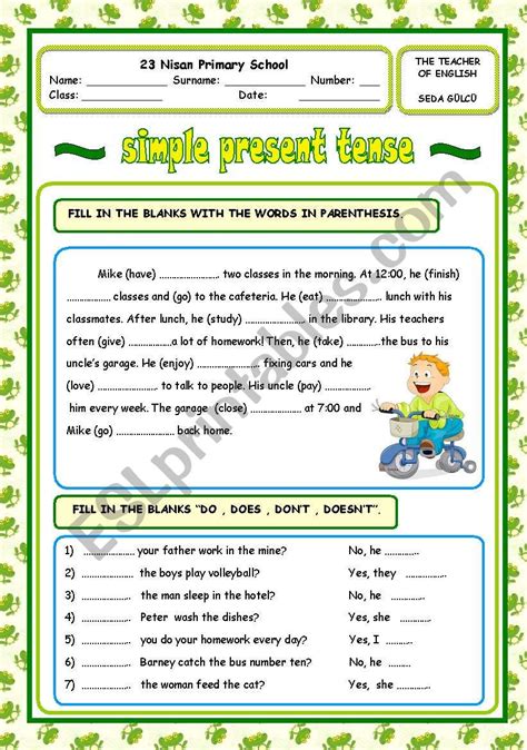 Simple Present Tense Esl Worksheet By Elam
