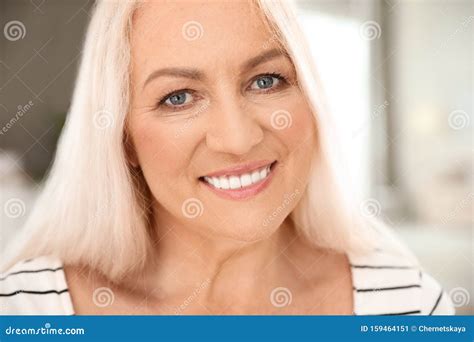 Portrait Of Mature Woman With Beautiful Face On Background Closeup View Stock Image Image Of