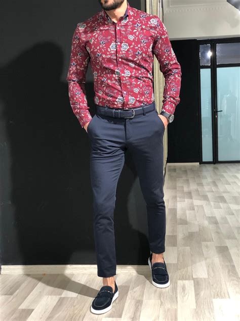 Slim Fit Buttoned Shirt Claret Red Baagr Myshopify Shirt BOJONI