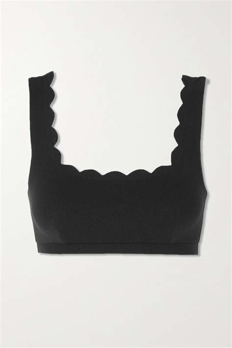 Marysia Net Sustain Palm Springs Reversible Scalloped Recycled Seersucker Bikini Top Black