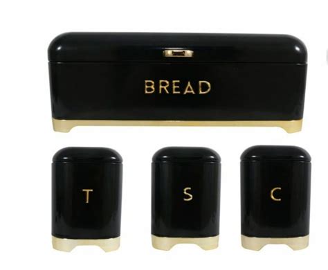 Bread Bin With 3 Piece Matching Canister Set Black LEROY MERLIN