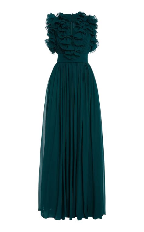 Elie Saab Ruffled Silk Gown In Blue Lyst