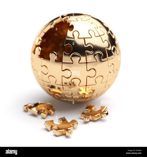 3d Rendering Of A Golden Spherical Jigsaw Puzzle With Gold Segments