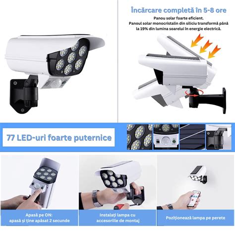 Комплект от 10 соларни лампи, 77 LED, 7 SMD, Дистанционно управление ...