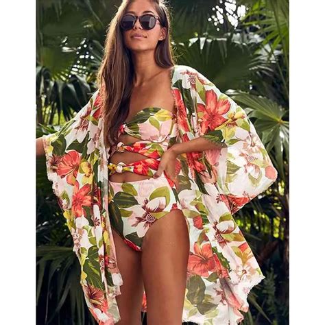 Leaves Print Beach Cover Up Beach Tunic For Long Kaftan Bikini Robe De Plage Sarong Style 210722
