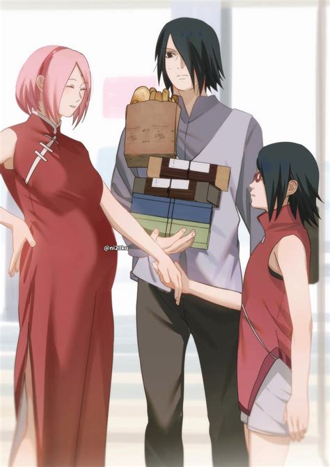 Haruno Sakura Uchiha Sasuke And Uchiha Sarada Naruto And 1 More Drawn By Niku Ni23ku