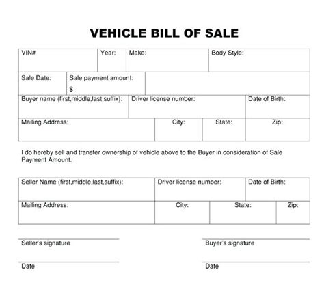 Alberta Vehicle Bill Of Sale Form