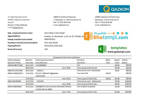 Kazakhstan Qazkom Bank Statement Easy To Fill Template In Excel And Pdf