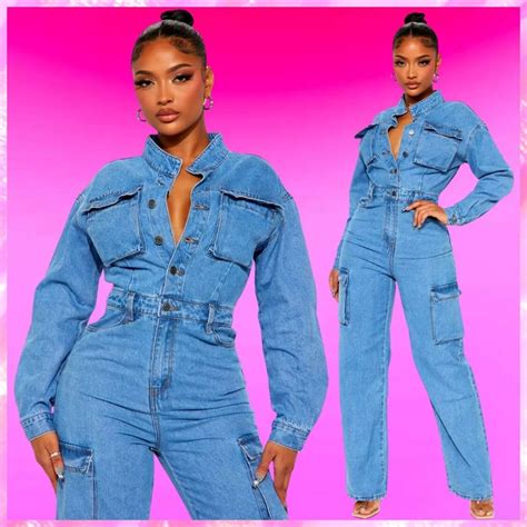 Cargo Straight Leg Denim Jumpsuit Beach Babe Bikini
