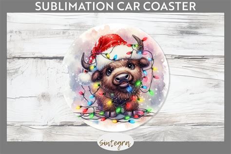 Christmas Bison V4 Entangled In Lights Car Coaster PNG