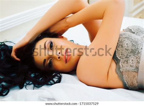 Sexy Beautiful Brunette Woman Lying Bed Stock Photo 1715037529 Shutterstock