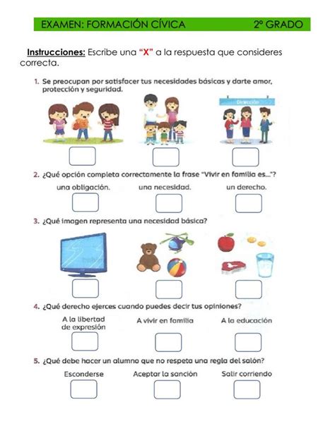 Examen Formaci N C Vica Grado Trimestre Worksheet