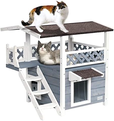 Amazon PawHut 2 Story Indoor Outdoor Wood Cat House Shelter With