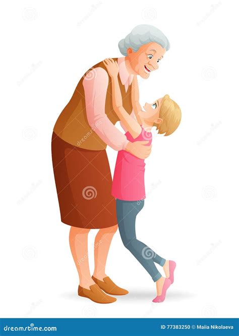 Grandmother Hugging Her Cute Grandson Cartoon Vector Cartoondealer