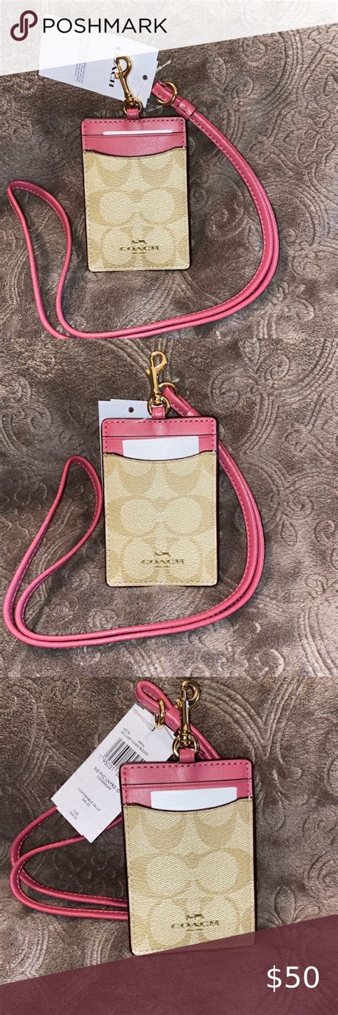 Coach Id Lanyard In Signature Canvas Light Khakirouge