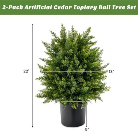 Dropship 2 Pack Artificial Cedar Topiary Ball Tree With Cement Pot To