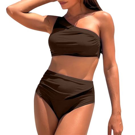 Utsjkr Two Piece Bikini Set For Women Plus Size Cutout One Shoulder High Waisted Bikini Bathing