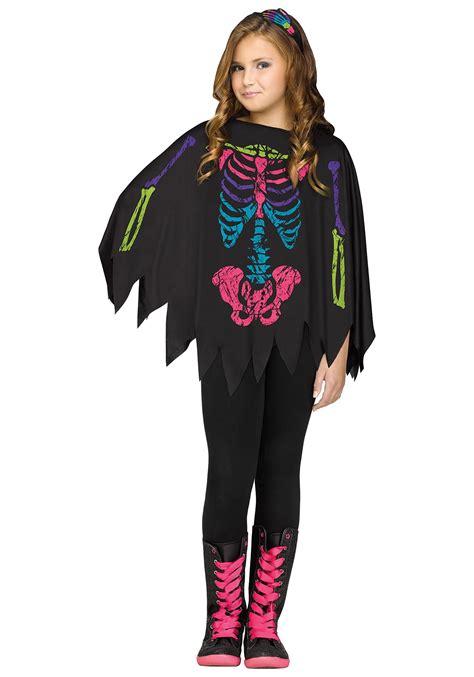 Rainbow Skeleton Girls Poncho