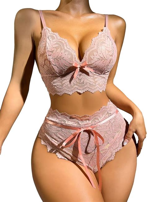 Lilosy Sexy Women Floral Lace Pajamas Lingerie Set High Waist Sheer Sleepwear Nightwear Cami