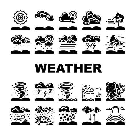 Previsão Do Tempo Chuva Sol Nuvem Conjunto De ícones Vetor Clima