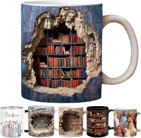 Amazon D White Mugs D Bookshelf Coffee Mug A Library Shelf Cup