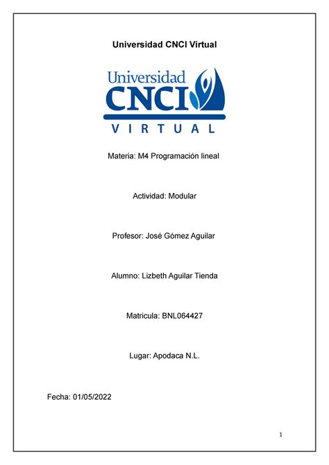 Programaci N Lineal Act Modular Universidad Cnci Virtual Materia M