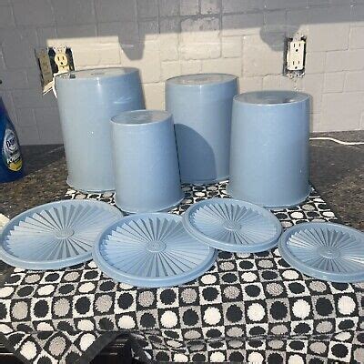 Vintage Tupperware Country Blue Servalier Set Of Nesting Canisters