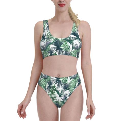 High Waisted Bikini Sets For Women Palm Tree Green Piece Sporty