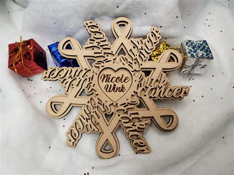 Fuck Cancer Ribbon With Heart Center Snowflakes Glowforge Laser Cut Files SVG DIGITAL FILE