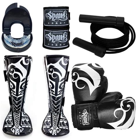 Kit Muay Thai Luva Caneleira Bandagem Bucal Corda Spank 16Oz Submarino