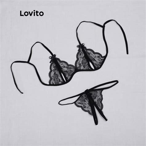 Lovito Sexy Sexy Lingerie Lace Up Lingerie Sets For Women L Black White Shopee Malaysia