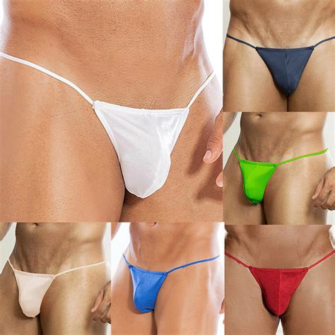 5PCS Sexy Mens T Back G String Thong Bikini Underwear Mesh Sheer Pouch