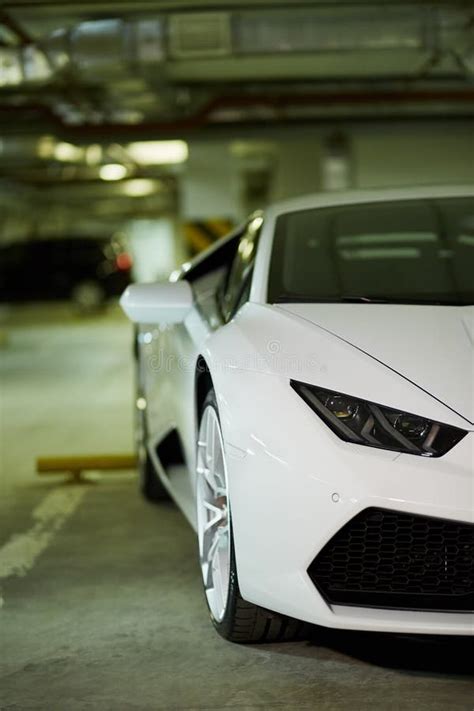 Right Side Of Modern White Car At Underground Stock Photo Image Of