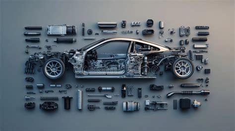 Exploded View Of A Generic Sports Car Revealing Its Internal Components