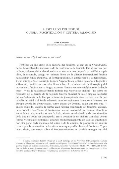 Pdf A Este Lado Del Bistur Guerra Fascistizaci N Y Cultura Y