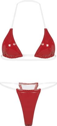 Choomomo Womens Micro Bikini Set Shiny Metallic Transparent Strap Bra Top G String Monokini