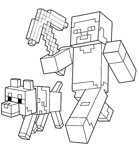 Kolorowanka Minecraft Do Wydruku Malowanka Steve Z Psem